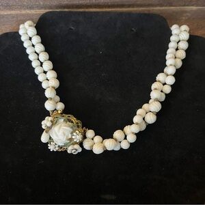 Signed Eugene Beaded Necklace with Floral Accent